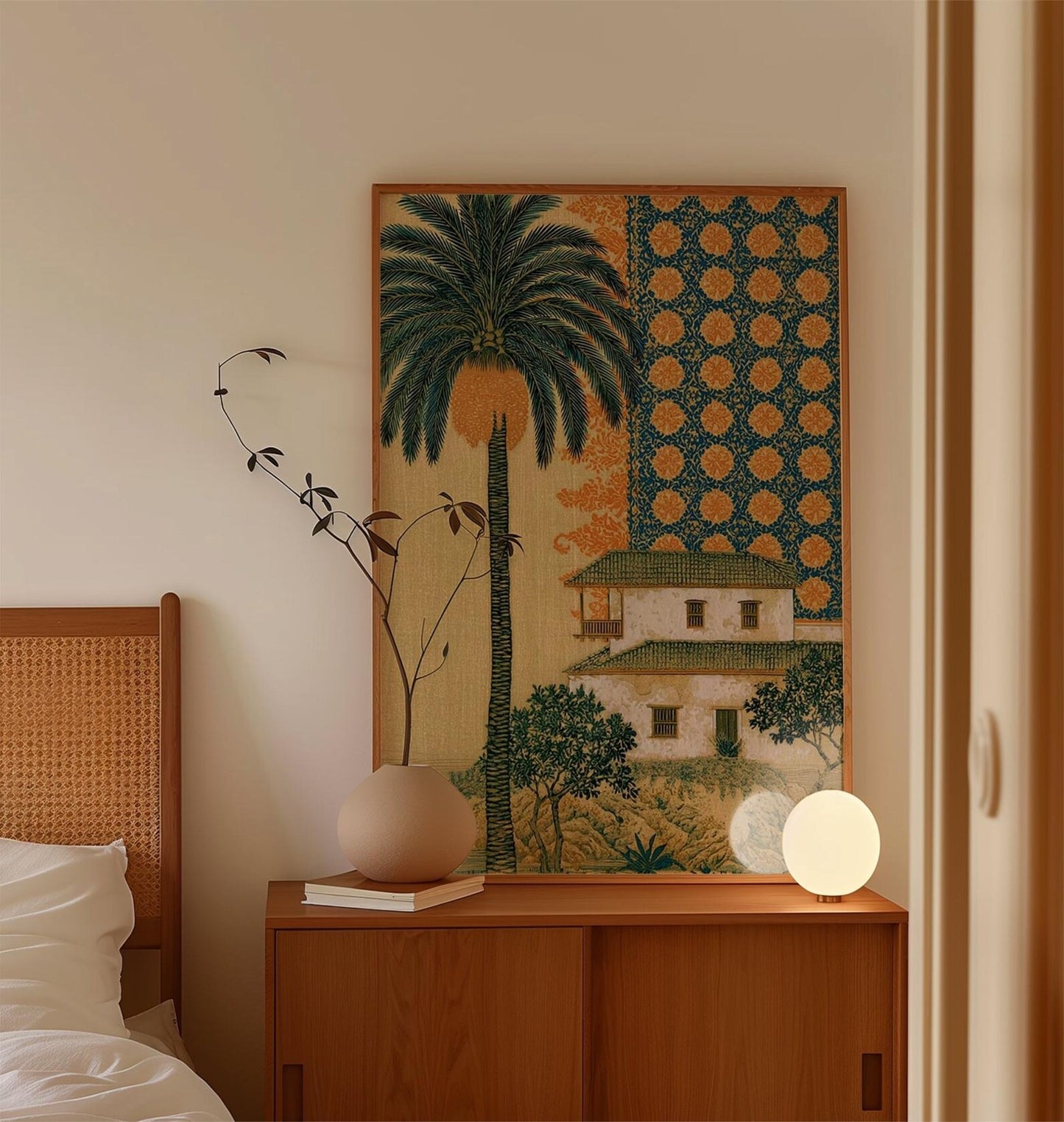 Blue Palm Tree Coastal Canvas Wall Art, Tropical Beach House Print, Modern Coastal Decor