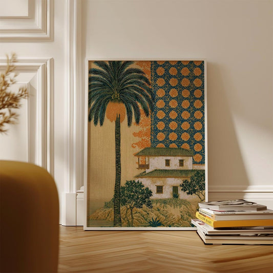 Blue Palm Tree Coastal Canvas Wall Art, Tropical Beach House Print, Modern Coastal Decor